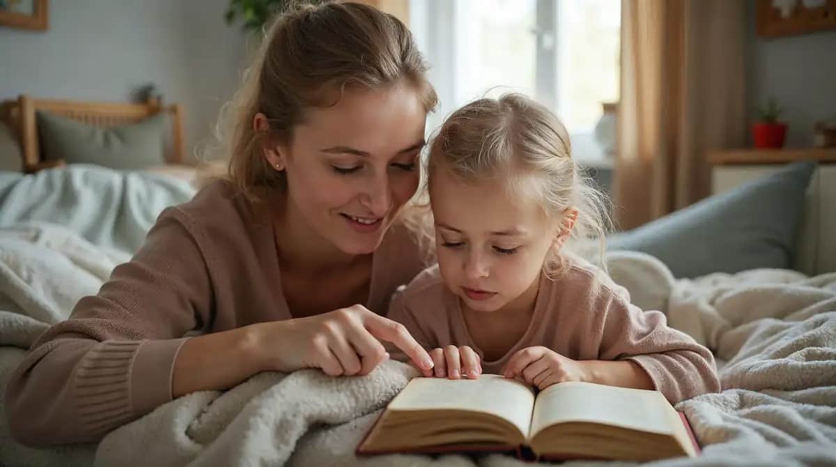 Мальчик сосредоточенно читает книгу за столом