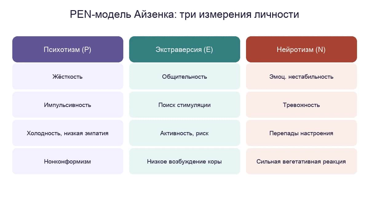PEN-модель Айзенка: три измерения личности — психотизм, экстраверсия, нейротизм