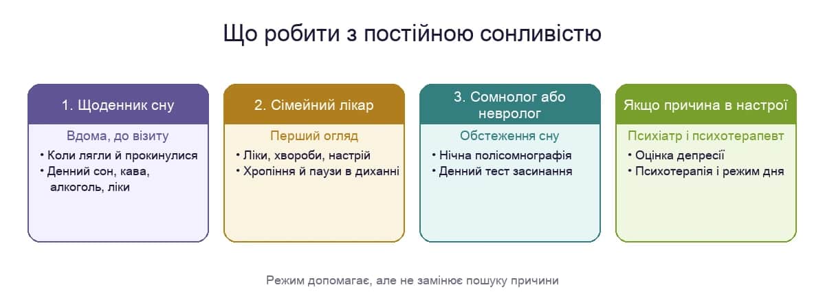 Що робити з постійною сонливістю: щоденник сну, сімейний лікар, сомнолог або невролог і допомога, якщо причина в настрої