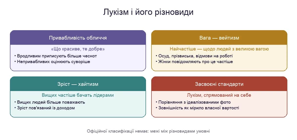 Лукізм і його різновиди: привабливість обличчя, вага, зріст і засвоєні стандарти