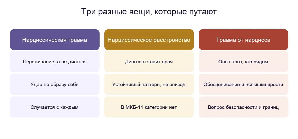 Нарциссическая травма, нарциссическое расстройство и травма от нарцисса: три разных уровня