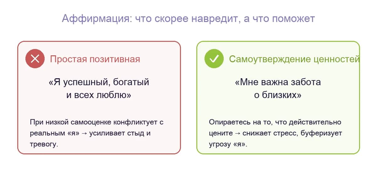 Аффирмация: простая позитивная против самоутверждения ценностей