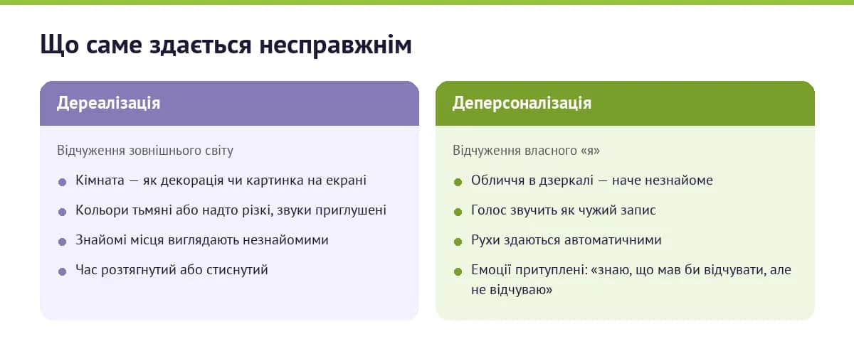 Порівняння дереалізації і деперсоналізації: що саме здається несправжнім у кожному стані