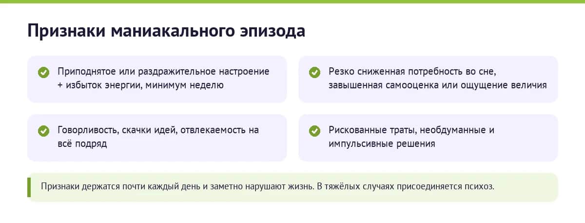 Признаки маниакального эпизода: настроение, энергия и семь типичных симптомов