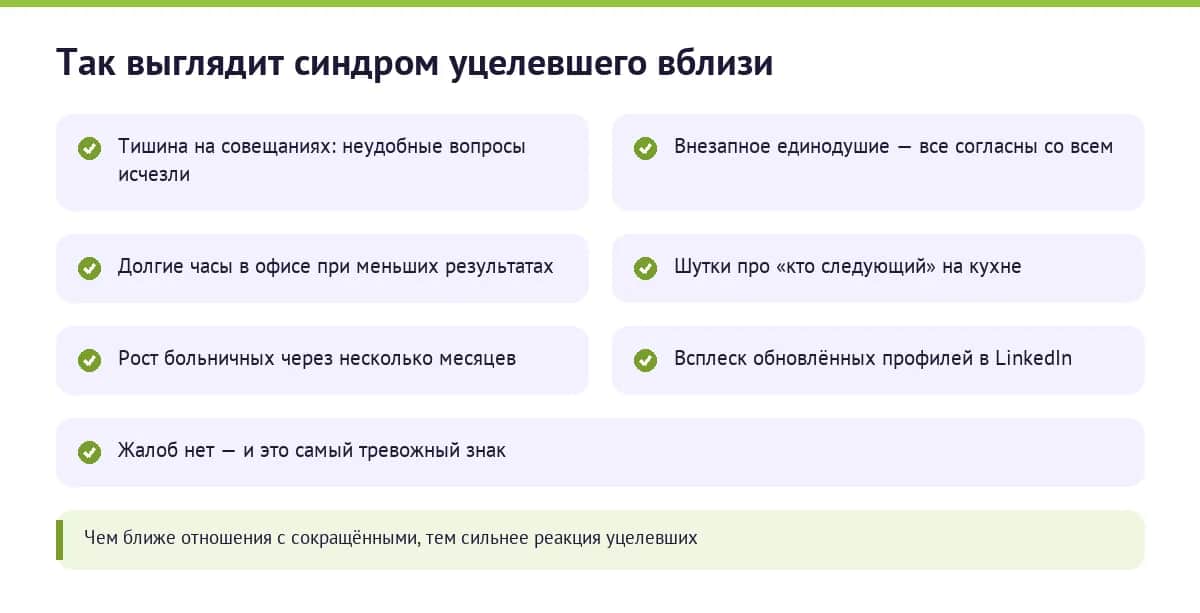 Признаки синдрома уцелевшего в команде после сокращения