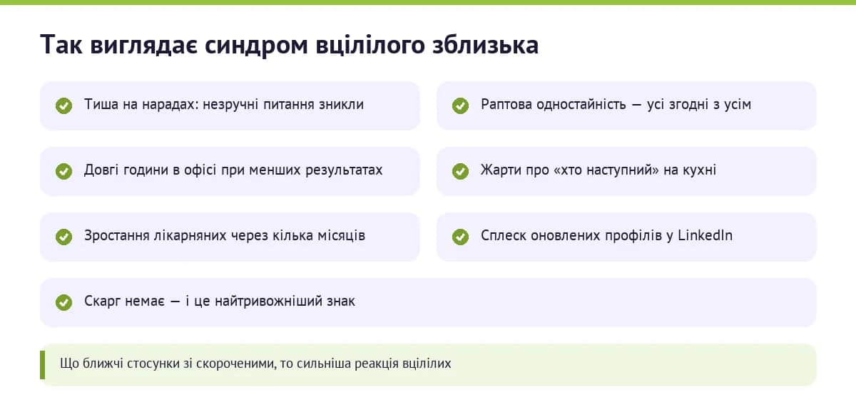 Ознаки синдрому вцілілого в команді після скорочення