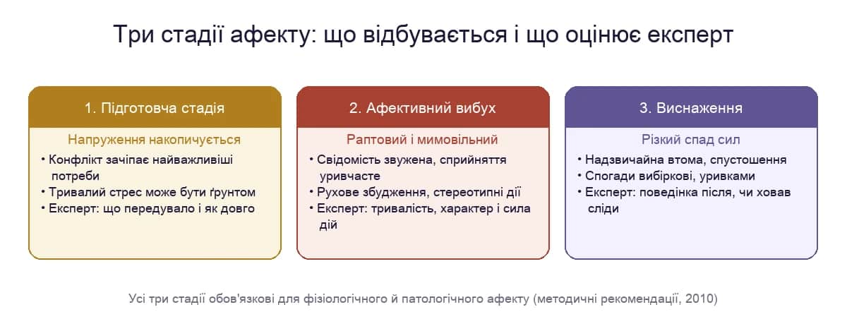 Три стадії афекту — підготовча, афективний вибух і виснаження — і що оцінює експерт