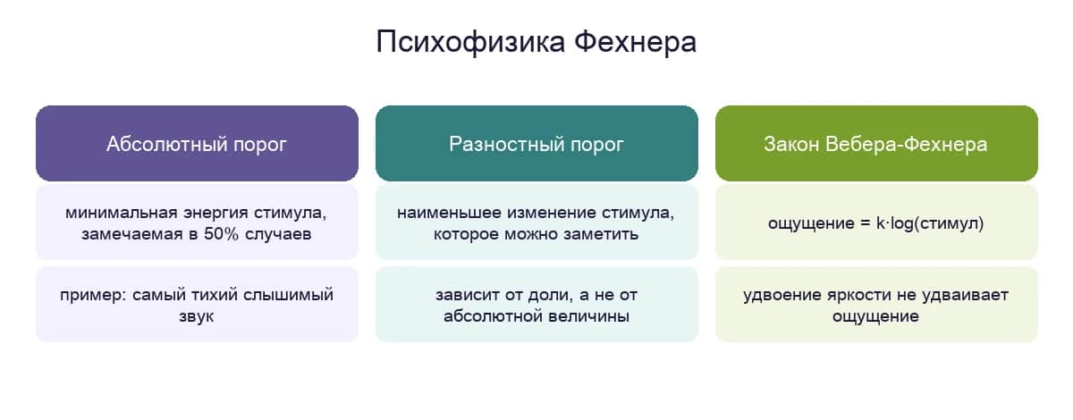 Психофизика Фехнера: абсолютный порог, разностный порог и закон Вебера-Фехнера