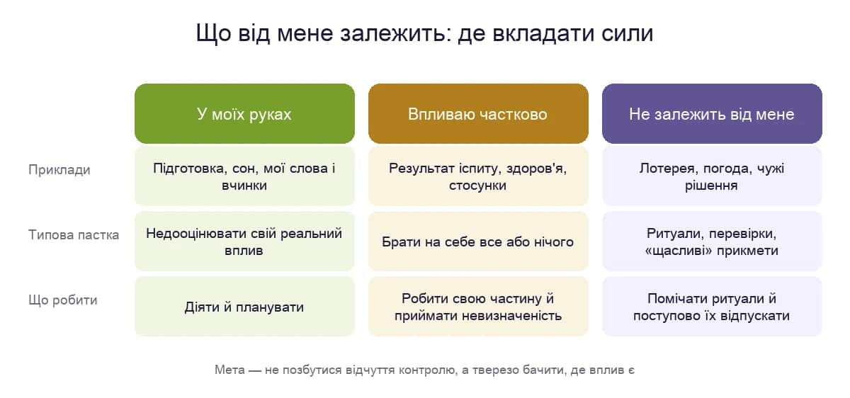 Що в моїх руках, на що впливаю частково і що від мене не залежить: приклади і що робити