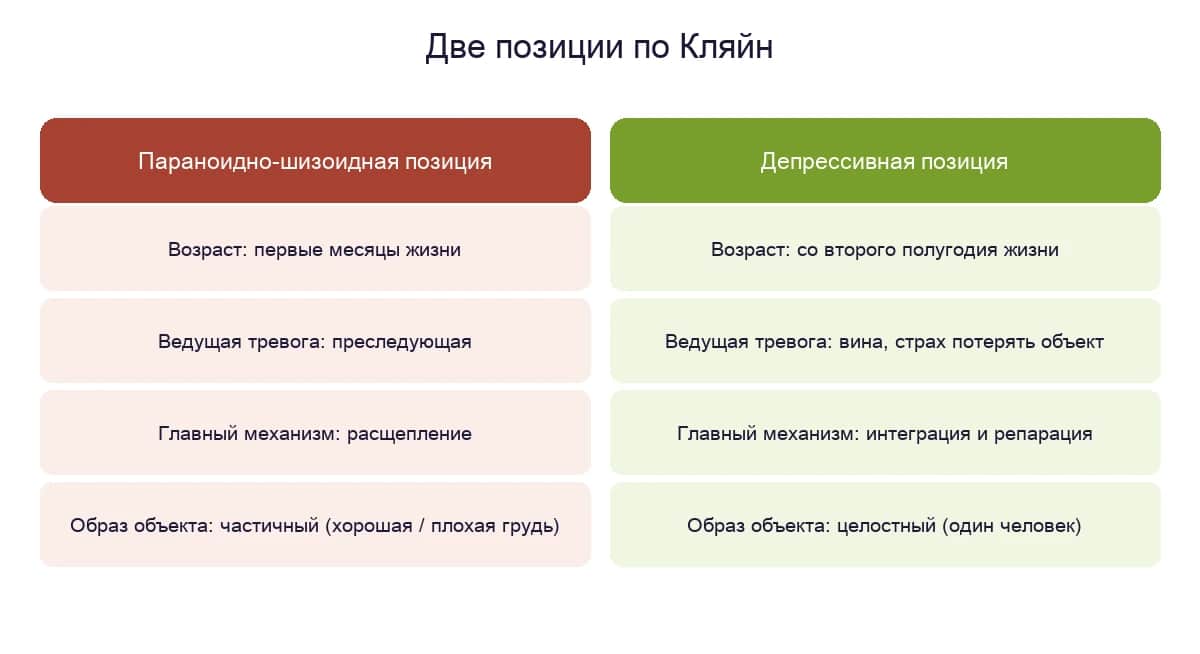 Две позиции психического развития по Мелани Кляйн: параноидно-шизоидная и депрессивная