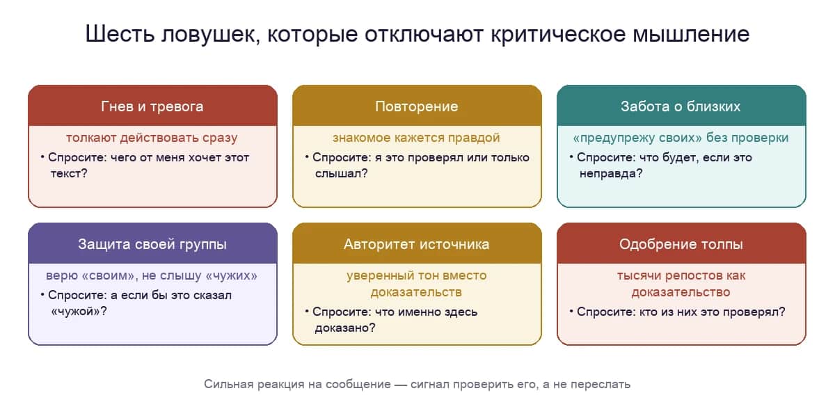 Шесть ловушек, отключающих критическое мышление, и вопросы, которые возвращают проверку