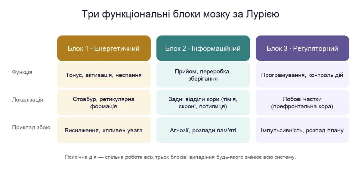 Три функціональні блоки мозку за Лурією: енергетичний, інформаційний і регуляторний