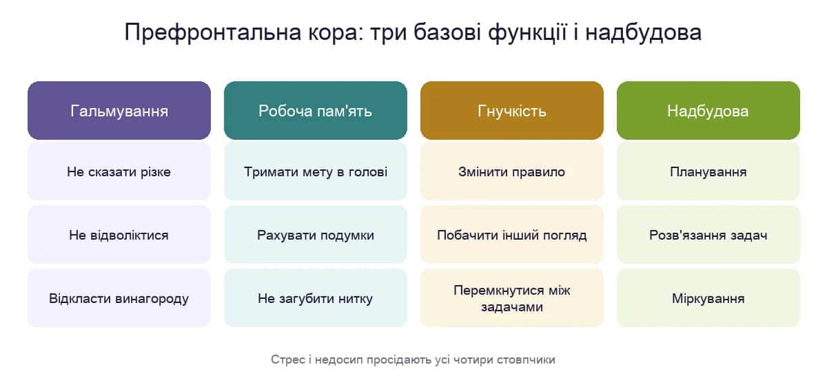 Що робить префронтальна кора: гальмування, робоча пам'ять, гнучкість і надбудова