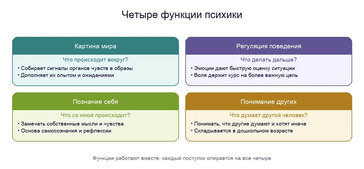 Четыре функции психики: картина мира, регуляция поведения, познание себя и понимание других людей