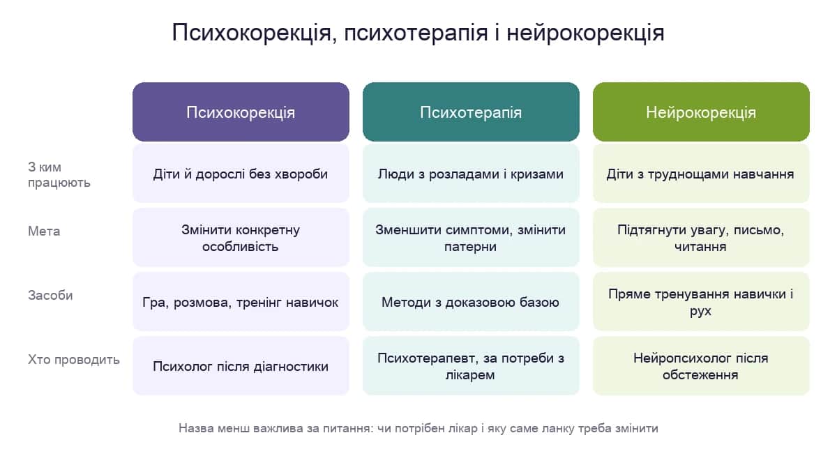 Психокорекція, психотерапія і нейрокорекція: з ким працюють, мета, засоби і хто проводить