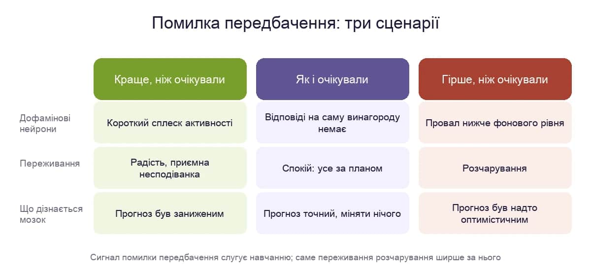 Помилка передбачення: що відбувається, коли результат кращий, такий самий або гірший за очікуваний