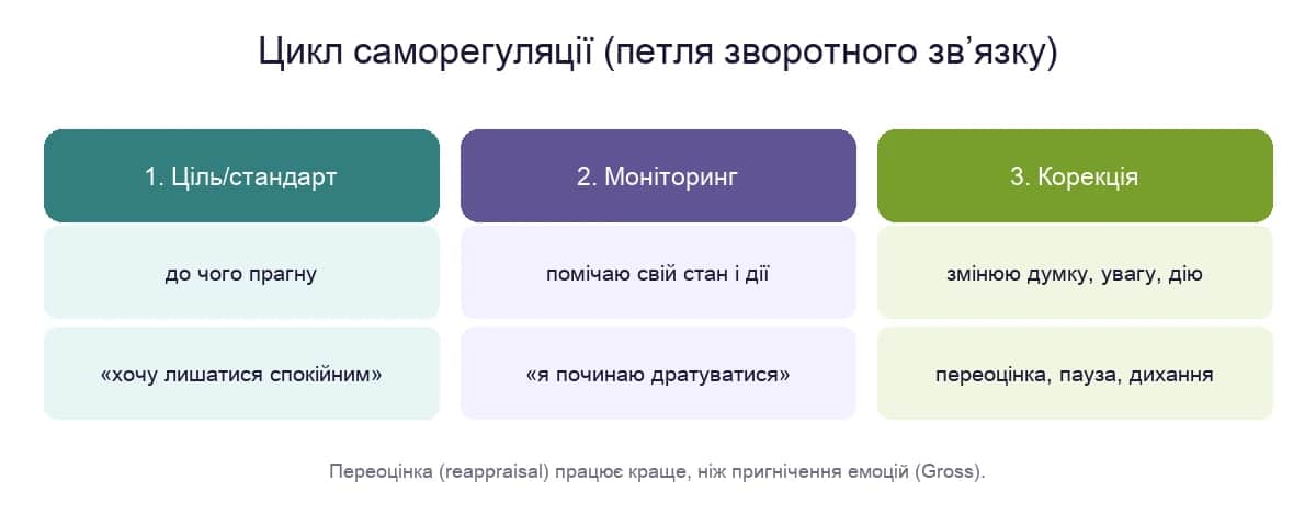 Цикл саморегуляції: ціль, моніторинг стану і корекція думки, уваги та дії