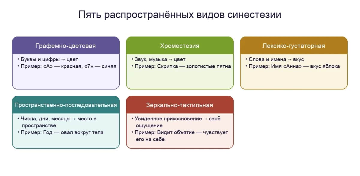 Пять распространённых видов синестезии: индуктор, ощущение и пример