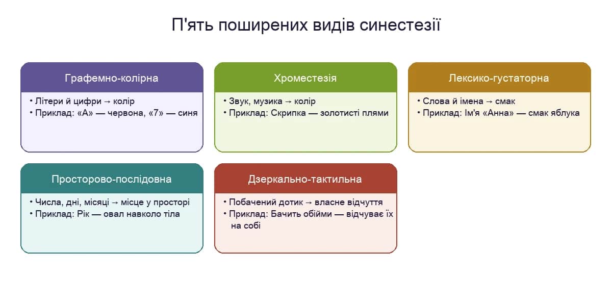 П'ять поширених видів синестезії: індуктор, відчуття і приклад
