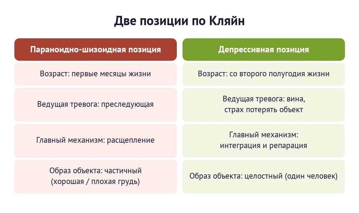 Две позиции психического развития по Мелани Кляйн: параноидно-шизоидная и депрессивная