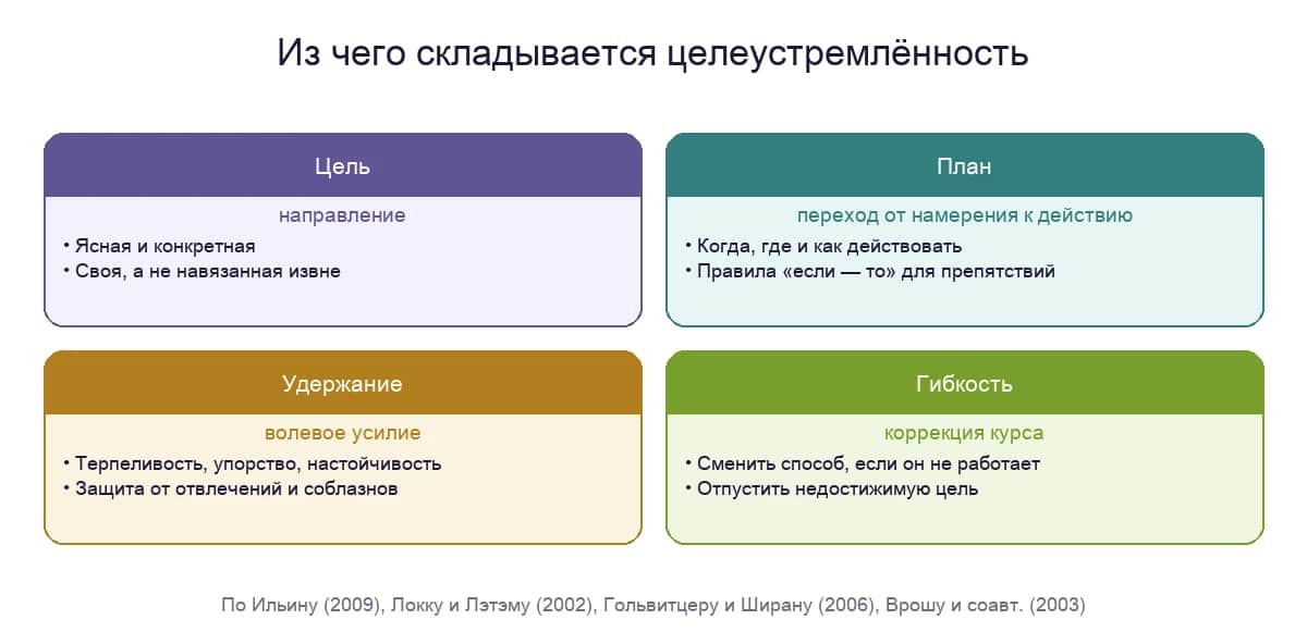 Из чего складывается целеустремлённость: цель, план, удержание и гибкость