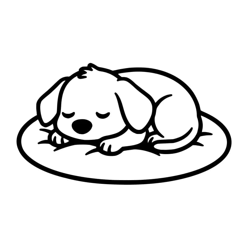Раскраска собачка, которая спит на подушке, для детей 3–4 лет