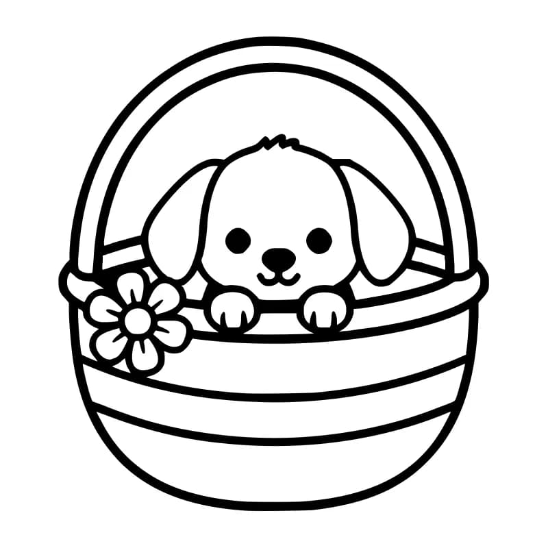 Раскраска щенок в корзинке для детей 4–5 лет